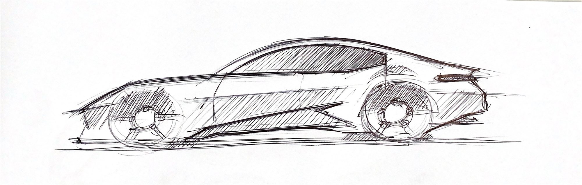 Pencil side view of a coupe