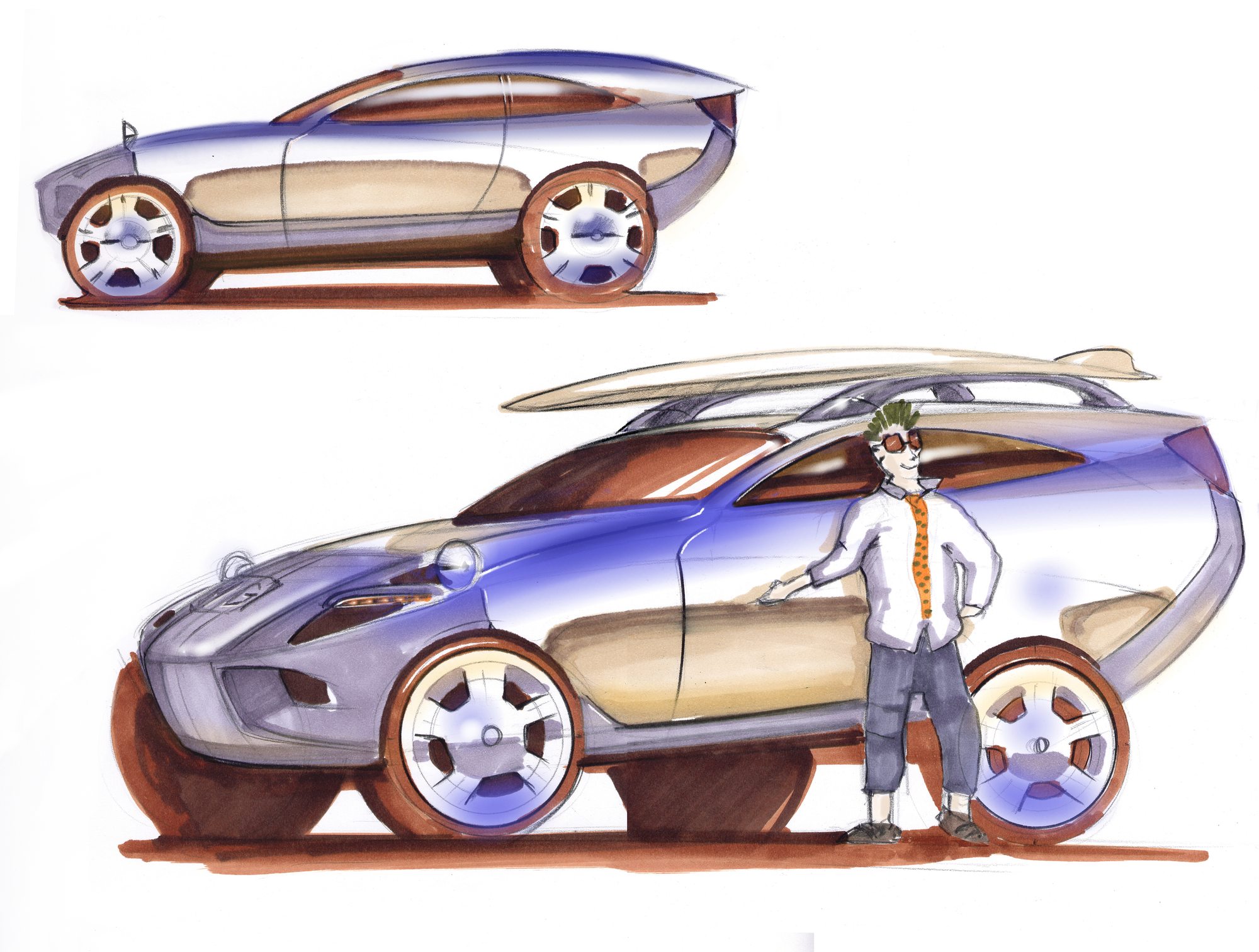 Student sketches of a small SUV