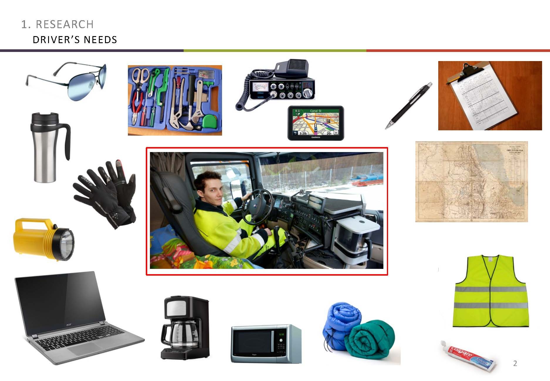 Research board on what drivers keep in the cab